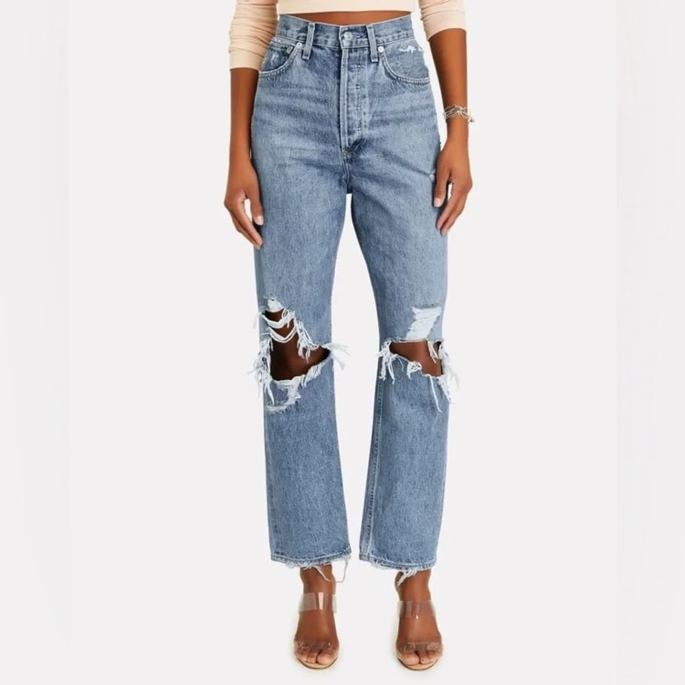 AGOLDE 90s Distressed Straight-Leg Blue Jeans High Rise Loose Fit Size 26 - Picture 1 of 16